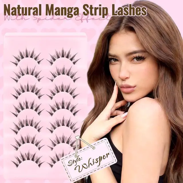 Alt view image 2 of 7 - Fyonas Manga Lashes Spiky False Eyelashes 7 Pairs C Curl Lashes Strips Natural Look 10-15mm Wispy Fake Eyelashes with Invisible Clear Band For Fairy Look (Whisper)