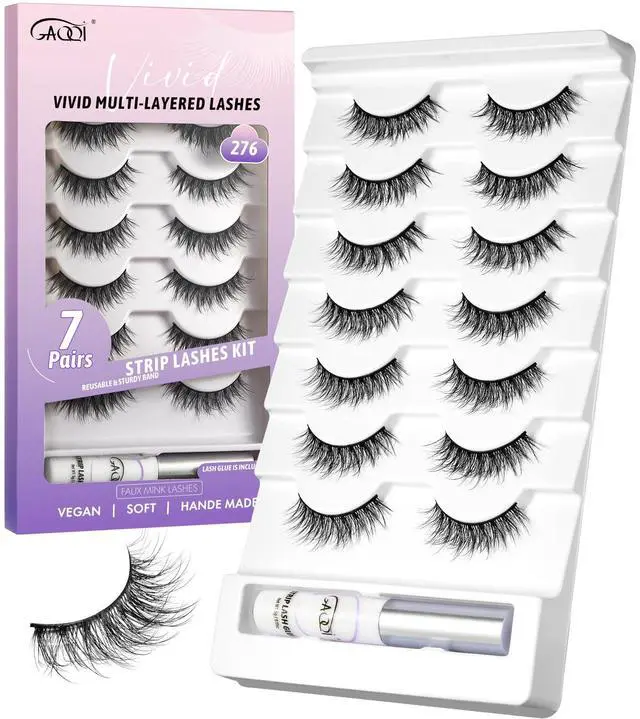 Main image of GAQQI False Eyelashes Wispy Lashes Strips Lashes, Wispy Fake Eyelashes Kit With Lash Glue, Reusable Soft Faux Mink Material, 7 Pairs (Style 276)
