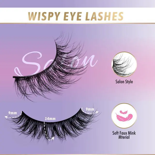 Alt view image 4 of 7 - GAQQI False Eyelashes Wispy Lashes Strips Lashes, Wispy Fake Eyelashes Kit With Lash Glue, Reusable Soft Faux Mink Material, 7 Pairs (Style 276)