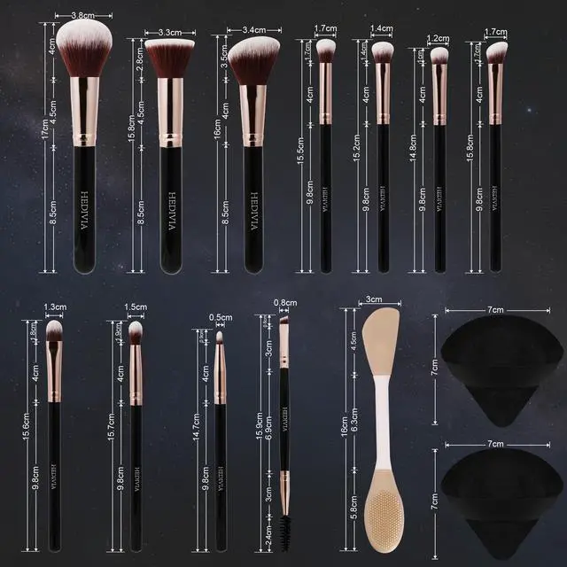 Alt view image 7 of 7 - Black Makeup Brushes Set 14 Pcs Professional, Premium Synthetic Foundation Makeup Brush Concealer Powder Blush Eyeshadow Brushes with 2 Powder Puff & Dual-ended Mask Applicator.Gifts for Girls