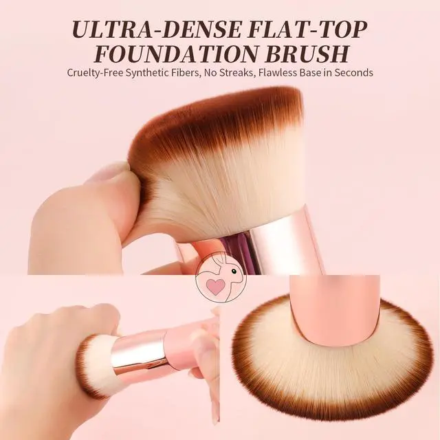Alt view image 2 of 7 - Foundation Brush for Liquid Makeup,Flat Top Kabuki Foundation Brushes - Premium Makeup Brush for Liquid, Cream, Powder,Buffing, Blending,Pink