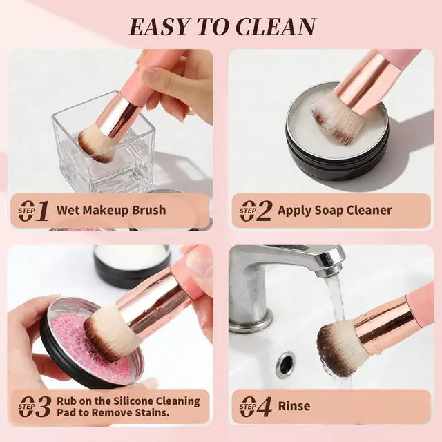 Alt view image 6 of 7 - Foundation Brush for Liquid Makeup,Flat Top Kabuki Foundation Brushes - Premium Makeup Brush for Liquid, Cream, Powder,Buffing, Blending,Pink