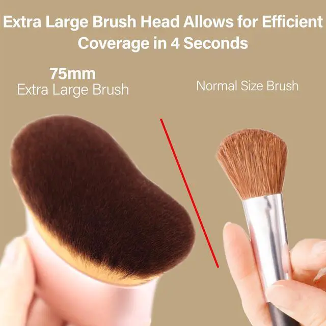 Alt view image 3 of 7 - Extra Large Body Makeup Brush For Self Tanner, Leg Makeup &Bronzer Blend,75 mm Wide-headed Kabuki Brush Provides More Even &Pretty Application, Oval Face&Back Makeup Brush, Wet&Dry Use- Pink Rose Gold