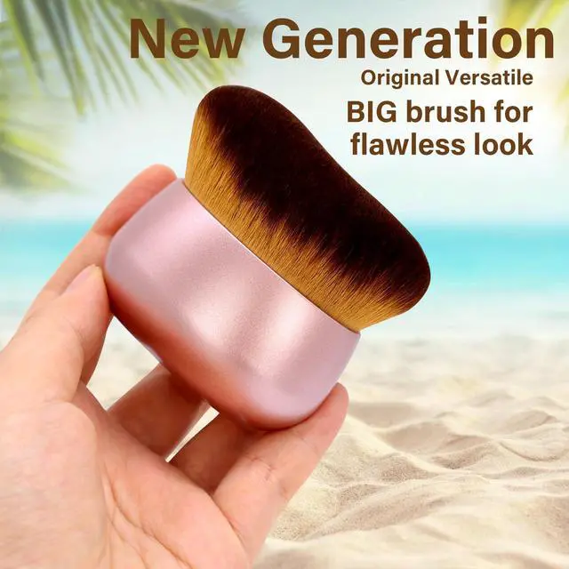 Alt view image 5 of 7 - Extra Large Body Makeup Brush For Self Tanner, Leg Makeup &Bronzer Blend,75 mm Wide-headed Kabuki Brush Provides More Even &Pretty Application, Oval Face&Back Makeup Brush, Wet&Dry Use- Pink Rose Gold