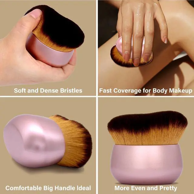 Alt view image 6 of 7 - Extra Large Body Makeup Brush For Self Tanner, Leg Makeup &Bronzer Blend,75 mm Wide-headed Kabuki Brush Provides More Even &Pretty Application, Oval Face&Back Makeup Brush, Wet&Dry Use- Pink Rose Gold