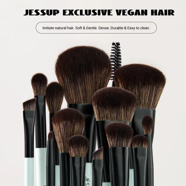Alt view image 2 of 7 - Jessup Makeup Brushes Set 10pcs, Double Sided Foundation Contour Blush Highlight Blending Eyebrow Brush Eyeshadow Eyeliner Concealer Brush, Bright Cyan Cruelty Free Cosmetic Tools T500