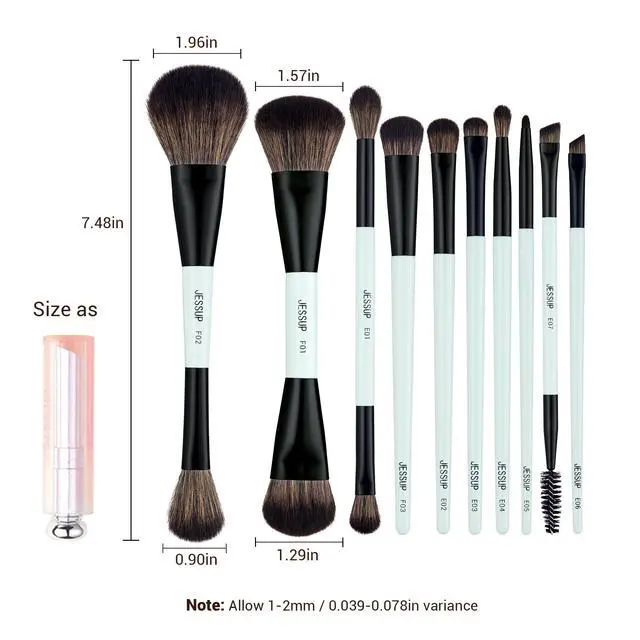 Alt view image 7 of 7 - Jessup Makeup Brushes Set 10pcs, Double Sided Foundation Contour Blush Highlight Blending Eyebrow Brush Eyeshadow Eyeliner Concealer Brush, Bright Cyan Cruelty Free Cosmetic Tools T500