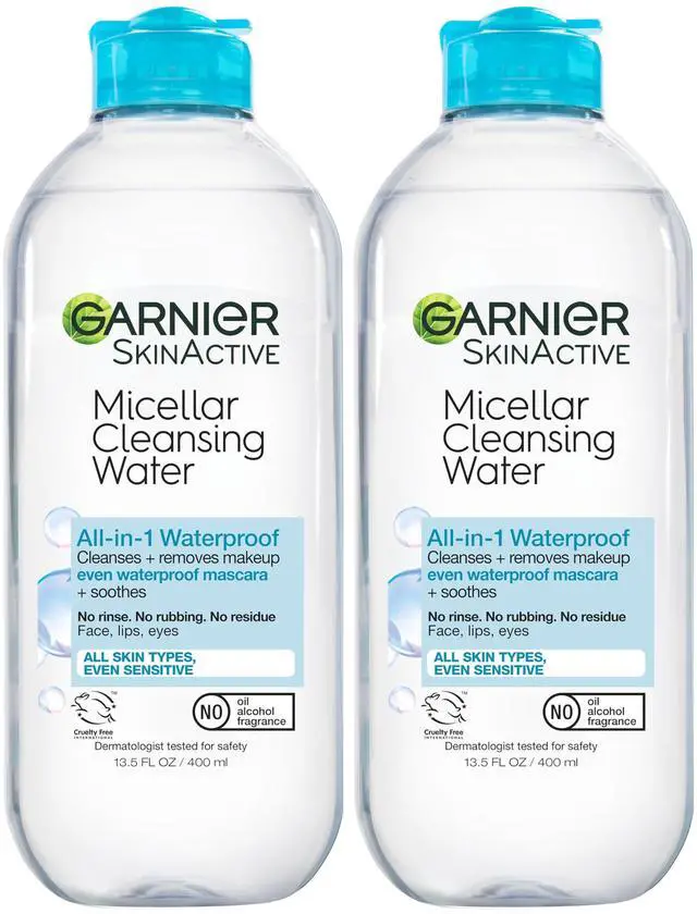 Main image of Micellar Water for Waterproof Makeup, Hydrating Facial Cleanser & Makeup Remover, Suitable for Sensitive Skin, Vegan, Cruelty Free, 13.5 Fl Oz (400mL), 2 Count