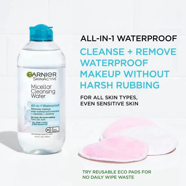 Alt view image 2 of 6 - Micellar Water for Waterproof Makeup, Hydrating Facial Cleanser & Makeup Remover, Suitable for Sensitive Skin, Vegan, Cruelty Free, 13.5 Fl Oz (400mL), 2 Count