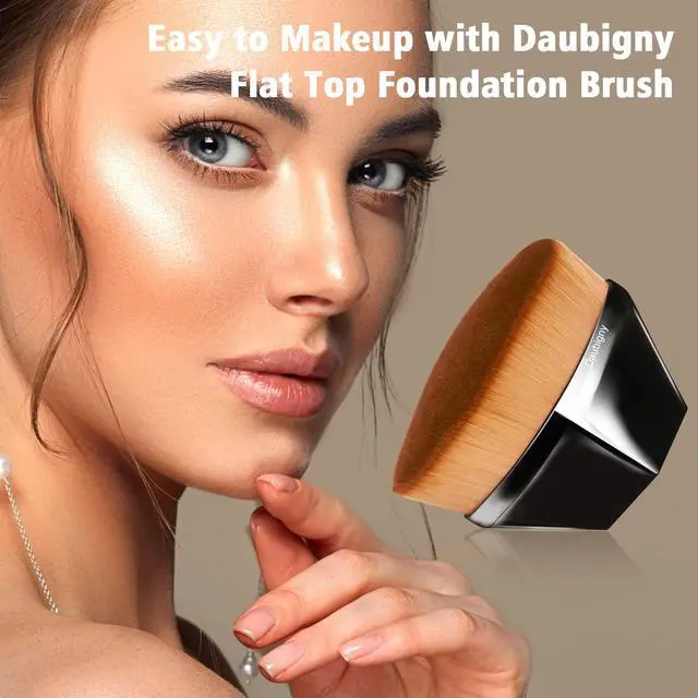 Alt view image 2 of 7 - Foundation Makeup Brush Flat Top Kabuki Hexagon Face Blush Liquid Powder Foundation Brush for Blending Liquid, Cream or Flawless Powder Cosmetics with Bonus Protective Case (Black)