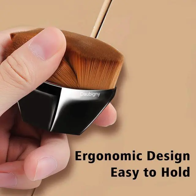 Alt view image 3 of 7 - Foundation Makeup Brush Flat Top Kabuki Hexagon Face Blush Liquid Powder Foundation Brush for Blending Liquid, Cream or Flawless Powder Cosmetics with Bonus Protective Case (Black)