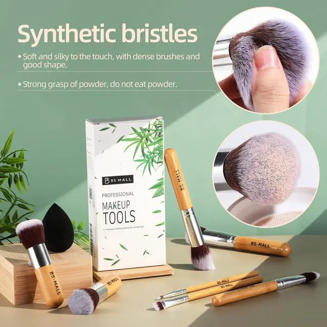 Alt view image 7 of 7 - Makeup Brush Set 11 Pcs Makeup Sponge, Professional Bamboo Makeup Brushes for Foundation, Powder, Blush, Concealer, Eyeshadow & Blending, Ideal for Travel, Beginners & Makeup Artists