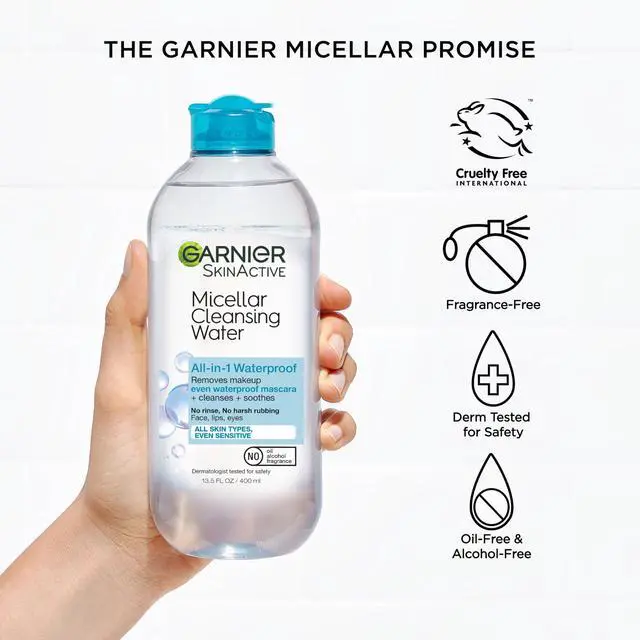 Alt view image 5 of 6 - Micellar Water For Waterproof Makeup, Hydrating Facial Cleanser & Makeup Remover, Suitable for Sensitive Skin, Vegan, Cruelty Free, 13.5 Fl Oz (400mL), 1 Count