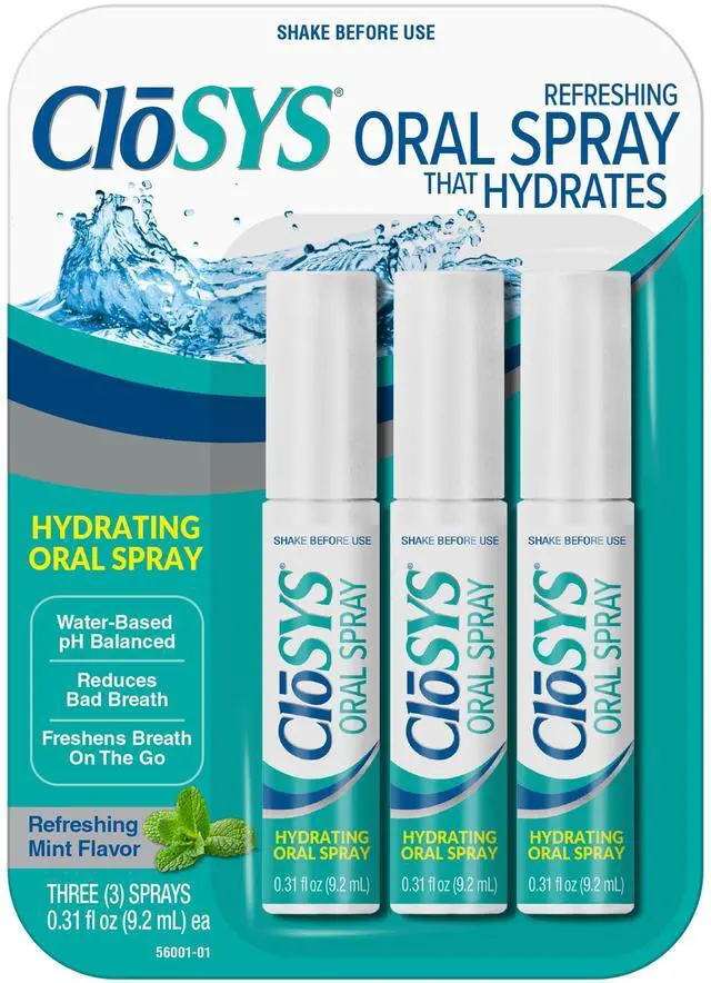 Main image of CloSYS Oral Breath Spray, Sugar Free Mouth Spray for Bad Breath, pH Balanced Mint Flavored 0.31oz (3 Count)