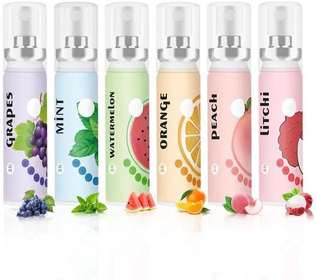 Main image of 6PCS Fresh Breath Spray,Fruity Flavour Mouth Spray Freshener Spray Set for Mouth,Peaches,Oranges,Watermelon,Grapes,Lychee