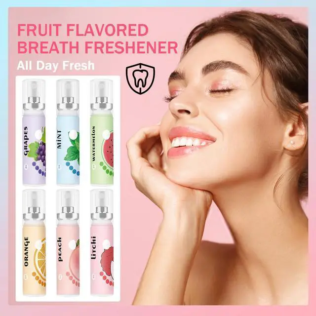 Alt view image 2 of 7 - 6PCS Fresh Breath Spray,Fruity Flavour Mouth Spray Freshener Spray Set for Mouth,Peaches,Oranges,Watermelon,Grapes,Lychee
