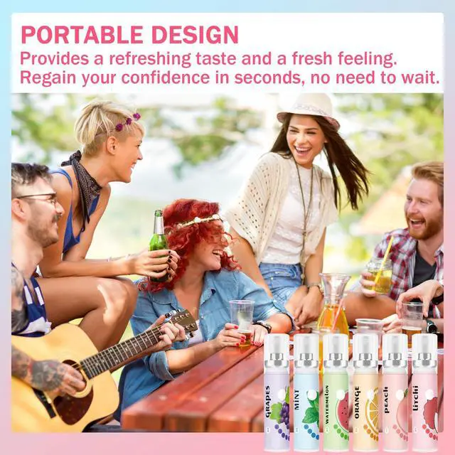 Alt view image 7 of 7 - 6PCS Fresh Breath Spray,Fruity Flavour Mouth Spray Freshener Spray Set for Mouth,Peaches,Oranges,Watermelon,Grapes,Lychee