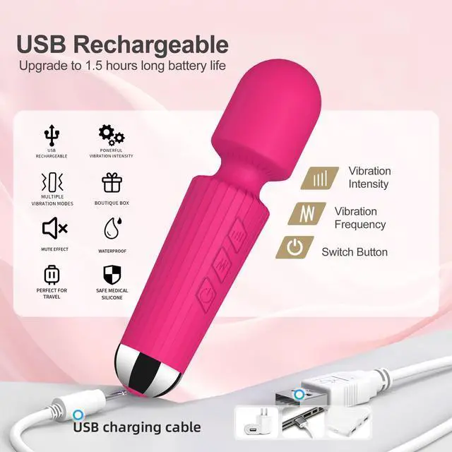Alt view image 6 of 6 - jtffer Handheld Wand Massager 20 Modes 8 Speeds, Quiet Mini Vibration Massager for Deep Tissue & Muscle Recovery, Neck Back Shoulder, Cordless Portable (Red)