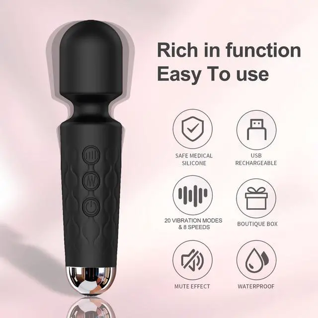 Alt view image 5 of 6 - KELITE Personal Massager Wand, 8 Speeds 20 Modes Handheld Vibration, Cordless Portable Waterproof Massager, Quiet Mini for Muscle Aches, Back Pain & Sports Recovery, for Women (Black)