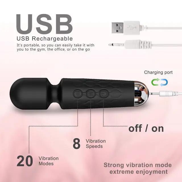 Alt view image 6 of 6 - KELITE Personal Massager Wand, 8 Speeds 20 Modes Handheld Vibration, Cordless Portable Waterproof Massager, Quiet Mini for Muscle Aches, Back Pain & Sports Recovery, for Women (Black)