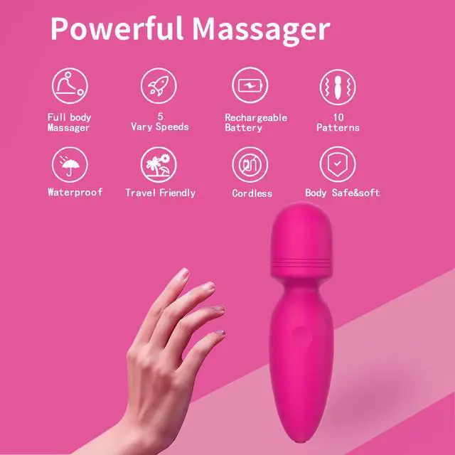 Alt view image 3 of 6 - Mini Wand Massager with 10 Vibration Modes, Whisper Quiet, Cordless Waterproof Handheld Massager for Shoulder and Back Full Body Massage, Sports Recovery