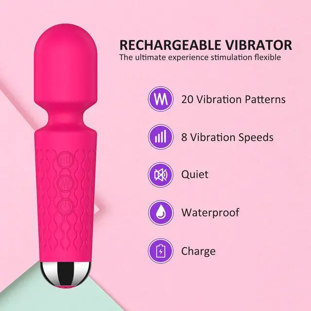 Alt view image 3 of 6 - BitOffun Handheld Cordless Mini Massager, Powerful Quiet with Waterproof, 20 Modes & 8 Speeds Vibration Wand for Back Neck Shoulders, Muscle Soreness Relief & Recovery (Red)