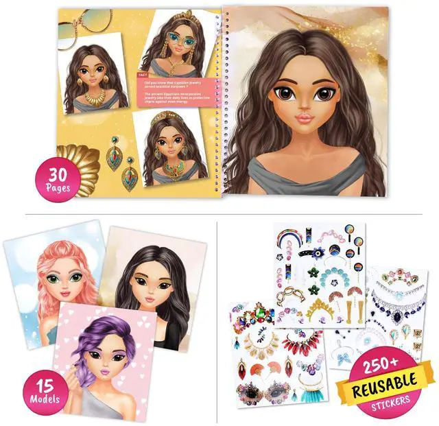 Alt view image 4 of 7 - BSCOOL Sticker Stylish Dress up Jewelry. Sticker Activity Book for Kids. Learn Girls Fashion Design with Stickers and Guides for Kids 5 and up with 250+ Reusable Stickers. Gift for Girls