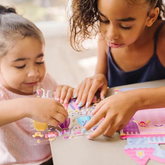 Alt view image 2 of 7 - Melissa & Doug Puffy Sticker Play Set Princess, 67 Reusable Stickers with 2 Fold-Out Scenes, Restickable Fashion Activity Book, Mess Free Travel Toys for Kids Ages 4+
