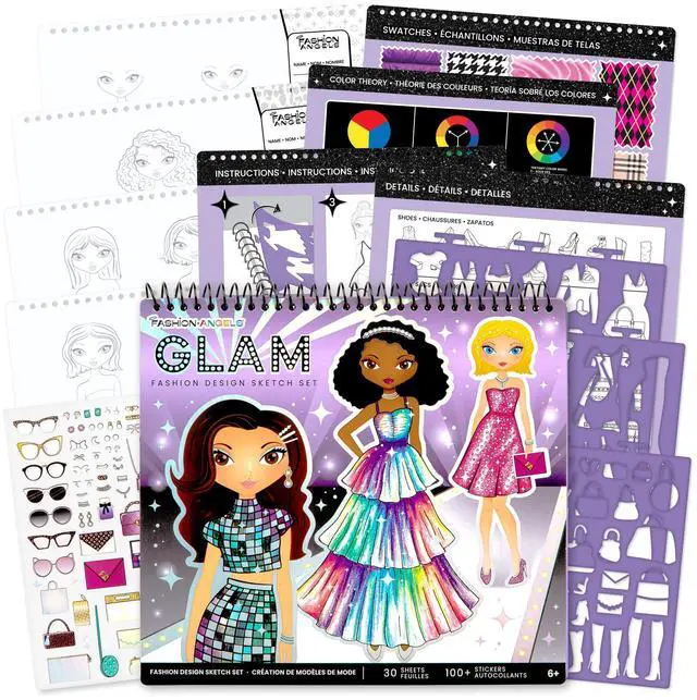 Main image of Fashion Angels Glam Fashion Sketch Set, Includes Sketch Pad with Stencils & Stickers, Fashion Design Sketch Book for Girls, Ideal Drawing Kit for Kids