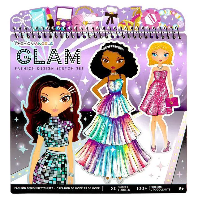 Alt view image 2 of 7 - Fashion Angels Glam Fashion Sketch Set, Includes Sketch Pad with Stencils & Stickers, Fashion Design Sketch Book for Girls, Ideal Drawing Kit for Kids