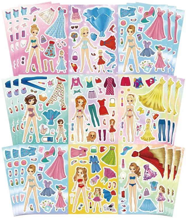 Main image of Stickers for Kids, 24 Sheets Dress Up Stickers for Girls, Make Your Own Fairy Princess Sticker, Birthday Party Favor, Classroom Rewards, Art Craft