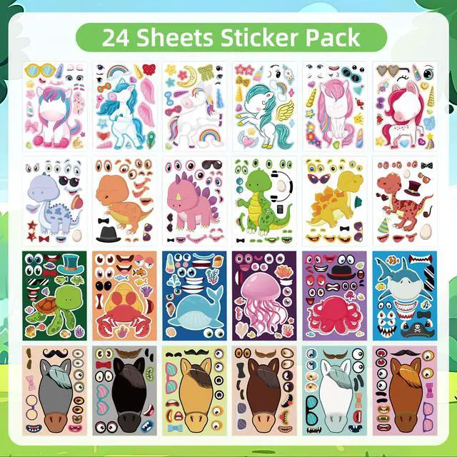 Alt view image 2 of 7 - 24 Sheets 8.27''×5.9'' Make Your Own Stickers for Kids Toddlers, Make a Face Stickers Mix and Match with Unicorns Dinosaur Horse and Sea Animals for Kids Party Favors Activities