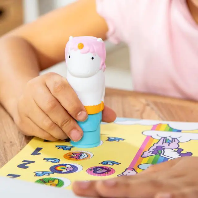 Alt view image 2 of 7 - Melissa & Doug Sticker Wow! 24-Page Activity Pad and Sticker Stamper, 300 Stickers, Arts and Crafts Fidget Toy Collectible Character Unicorn Creative Play Travel Toy for Girls and Boys 3+