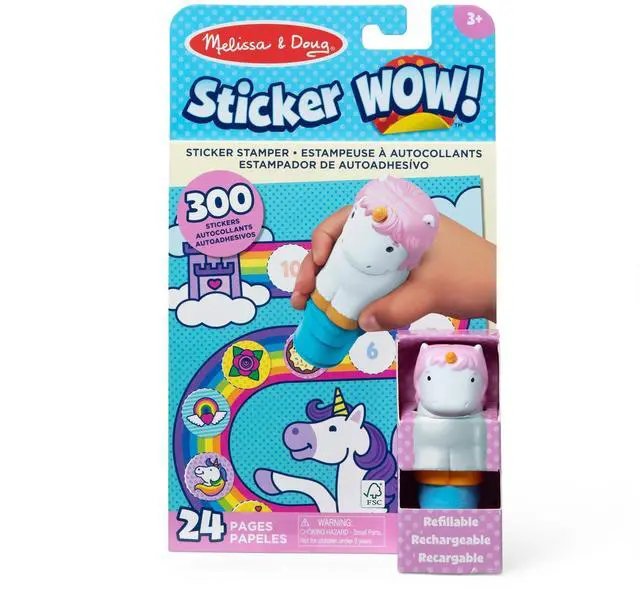 Main image of Melissa & Doug Sticker Wow! 24-Page Activity Pad and Sticker Stamper, 300 Stickers, Arts and Crafts Fidget Toy Collectible Character Unicorn Creative Play Travel Toy for Girls and Boys 3+
