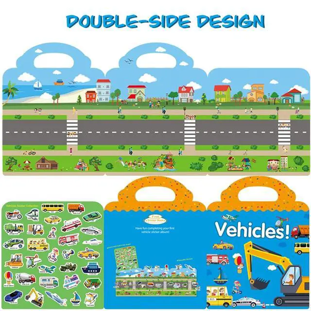Alt view image 2 of 7 - Reusable Sticker Book for Kids, Vehicles Truck Stickers Educational Learning Toys Travel Stickers Activity Books for Toddler Girls Boys Age 3+ Birthday Gifts