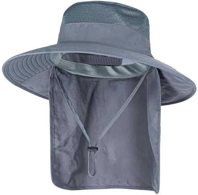 Main image of Sun Hats for Men Women Fishing Hat UPF 50+ Breathable Wide Brim Bucket Hats Summer UV Protection Safari Hat with Neck Flap Dark Grey