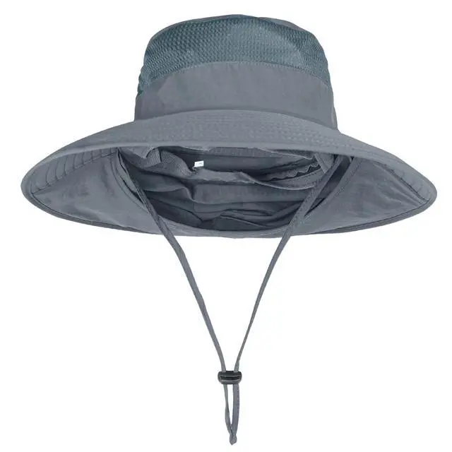 Alt view image 3 of 6 - Sun Hats for Men Women Fishing Hat UPF 50+ Breathable Wide Brim Bucket Hats Summer UV Protection Safari Hat with Neck Flap Dark Grey