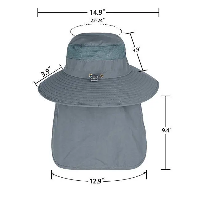Alt view image 6 of 6 - Sun Hats for Men Women Fishing Hat UPF 50+ Breathable Wide Brim Bucket Hats Summer UV Protection Safari Hat with Neck Flap Dark Grey