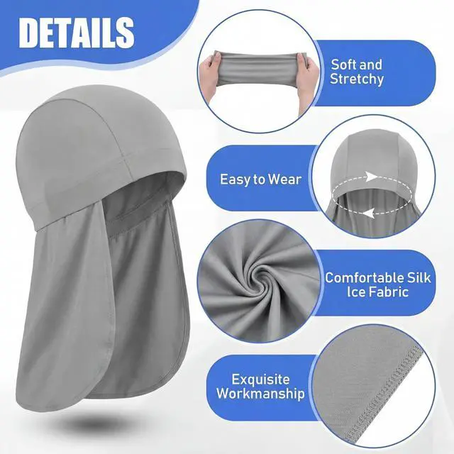 Alt view image 3 of 7 - Syhood 3 Pieces Helmet Liner with Neck Mask, Cooling Skull Cap Sweat Wicking Cap with Tail Sun Cycling Running Neck Protection Hat (Gray,Royal Blue,Black)