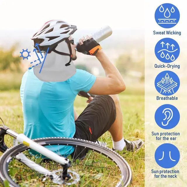 Alt view image 4 of 7 - Syhood 3 Pieces Helmet Liner with Neck Mask, Cooling Skull Cap Sweat Wicking Cap with Tail Sun Cycling Running Neck Protection Hat (Gray,Royal Blue,Black)
