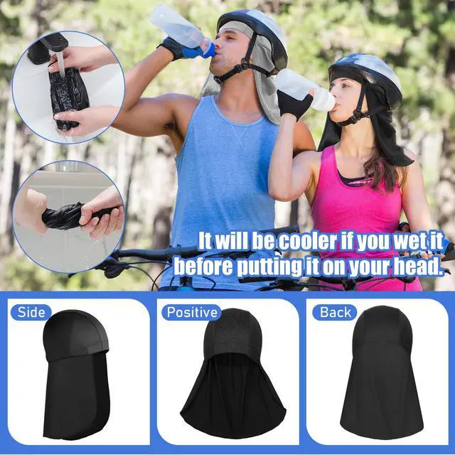 Alt view image 6 of 7 - Syhood 3 Pieces Helmet Liner with Neck Mask, Cooling Skull Cap Sweat Wicking Cap with Tail Sun Cycling Running Neck Protection Hat (Gray,Royal Blue,Black)