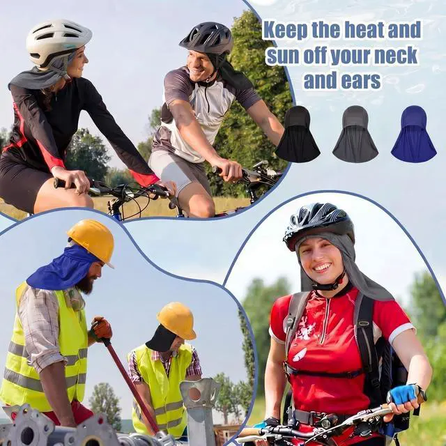 Alt view image 5 of 7 - Syhood 3 Pieces Helmet Liner with Neck Mask, Cooling Skull Cap Sweat Wicking Cap with Tail Sun Cycling Running Neck Protection Hat (Gray,Royal Blue,Black)