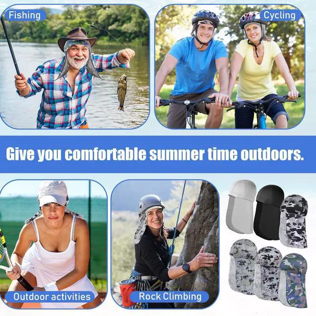 Alt view image 7 of 7 - Syhood 3 Pieces Helmet Liner with Neck Mask, Cooling Skull Cap Sweat Wicking Cap with Tail Sun Cycling Running Neck Protection Hat (Gray,Royal Blue,Black)