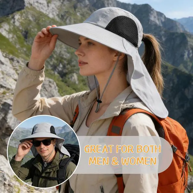 Alt view image 2 of 6 - Sun Hat for Men Women with Neck Flap,UPF 50+ UV Protective Hiking Fishing Hats,Wide Brim Sun Hat for Women&Men
