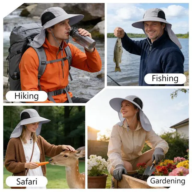 Alt view image 5 of 6 - Sun Hat for Men Women with Neck Flap,UPF 50+ UV Protective Hiking Fishing Hats,Wide Brim Sun Hat for Women&Men