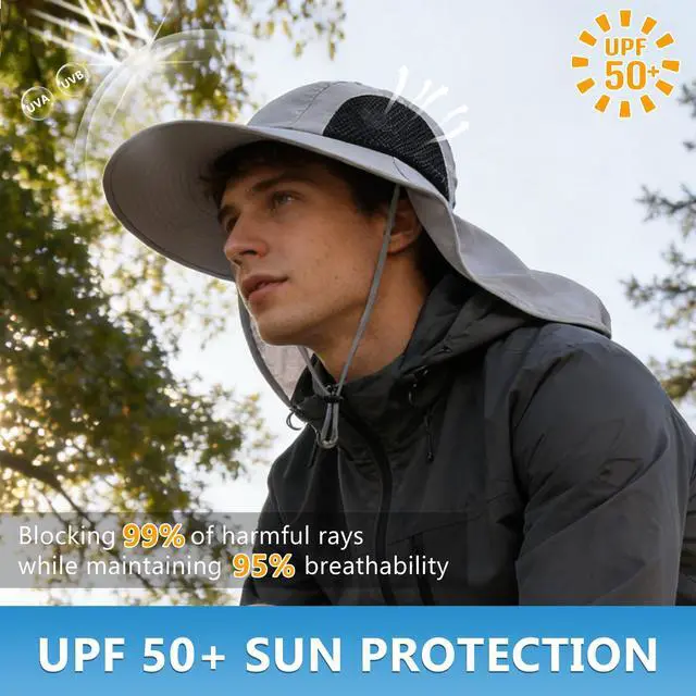 Alt view image 6 of 6 - Sun Hat for Men Women with Neck Flap,UPF 50+ UV Protective Hiking Fishing Hats,Wide Brim Sun Hat for Women&Men