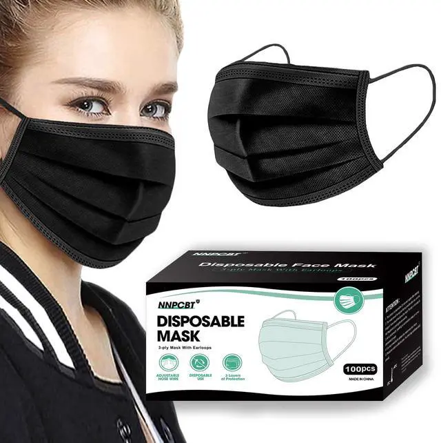 Main image of NNPCBT 100PCS 3 Ply Black Disposable Face Mask Filter Protection Face Masks