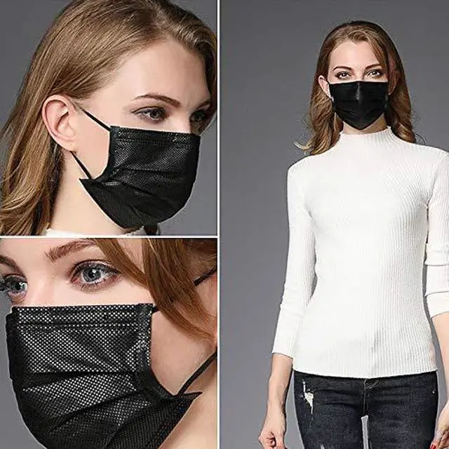 Alt view image 4 of 6 - NNPCBT 100PCS 3 Ply Black Disposable Face Mask Filter Protection Face Masks
