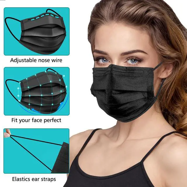 Alt view image 3 of 7 - ZTANPS 100 PCS Disposable Face Masks, Black Disposable Masks, 3 Ply Protection Face Masks