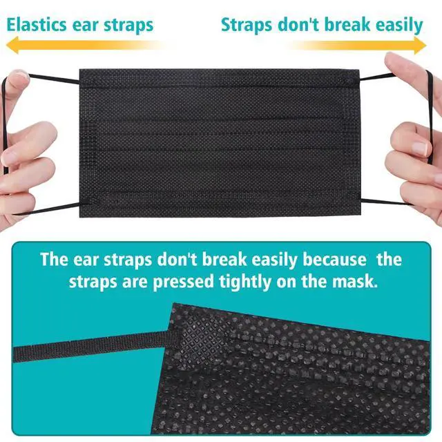 Alt view image 4 of 7 - ZTANPS 100 PCS Disposable Face Masks, Black Disposable Masks, 3 Ply Protection Face Masks